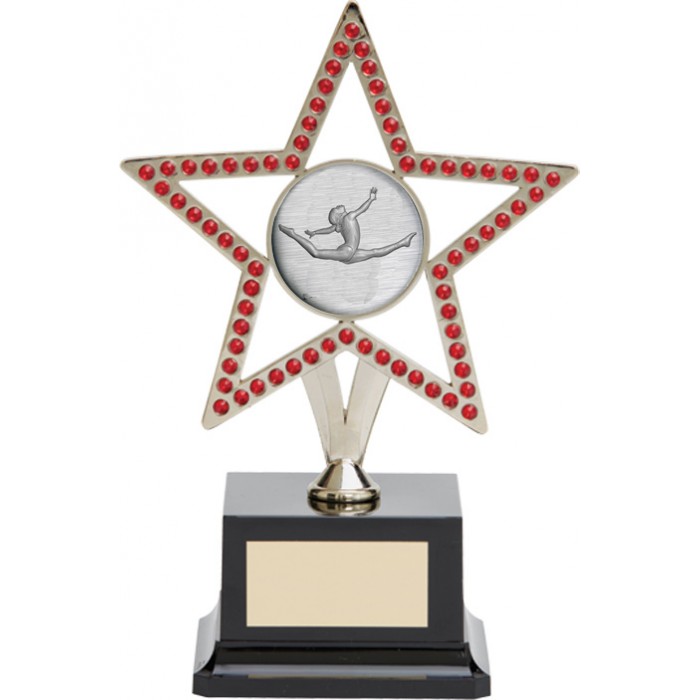  10'' SILVER METAL STAR WITH RED GEMSTONES - CHOICE OF SPORTS CENTRE 